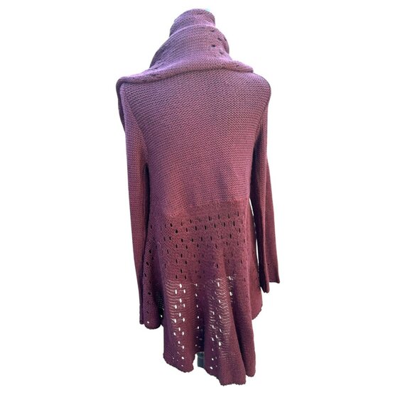 Alpaca Connection Knitted Crochet Burgundy Open Front Cardigan Sweater Eyelet L - Picture 2 of 8
